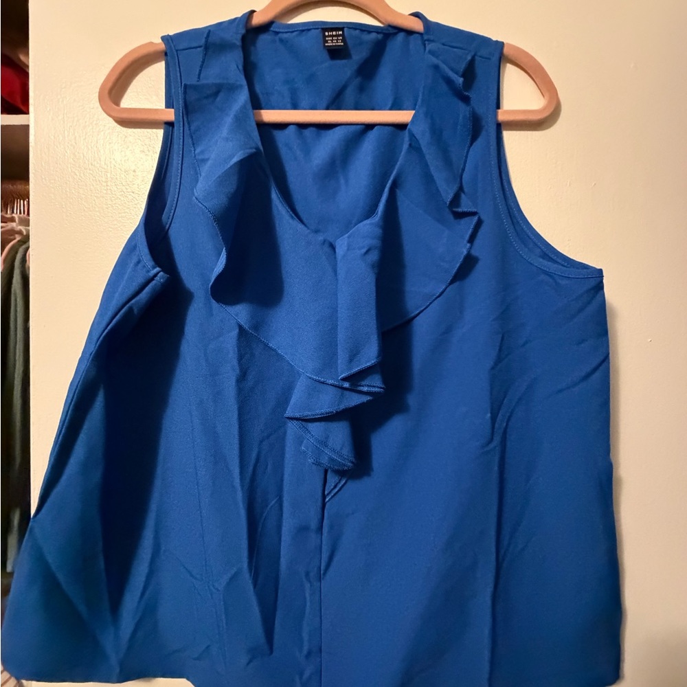 SHEIN Royal Blue Ruffle Blouse